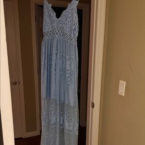 Elegant Light Blue Lace Maxi Dress